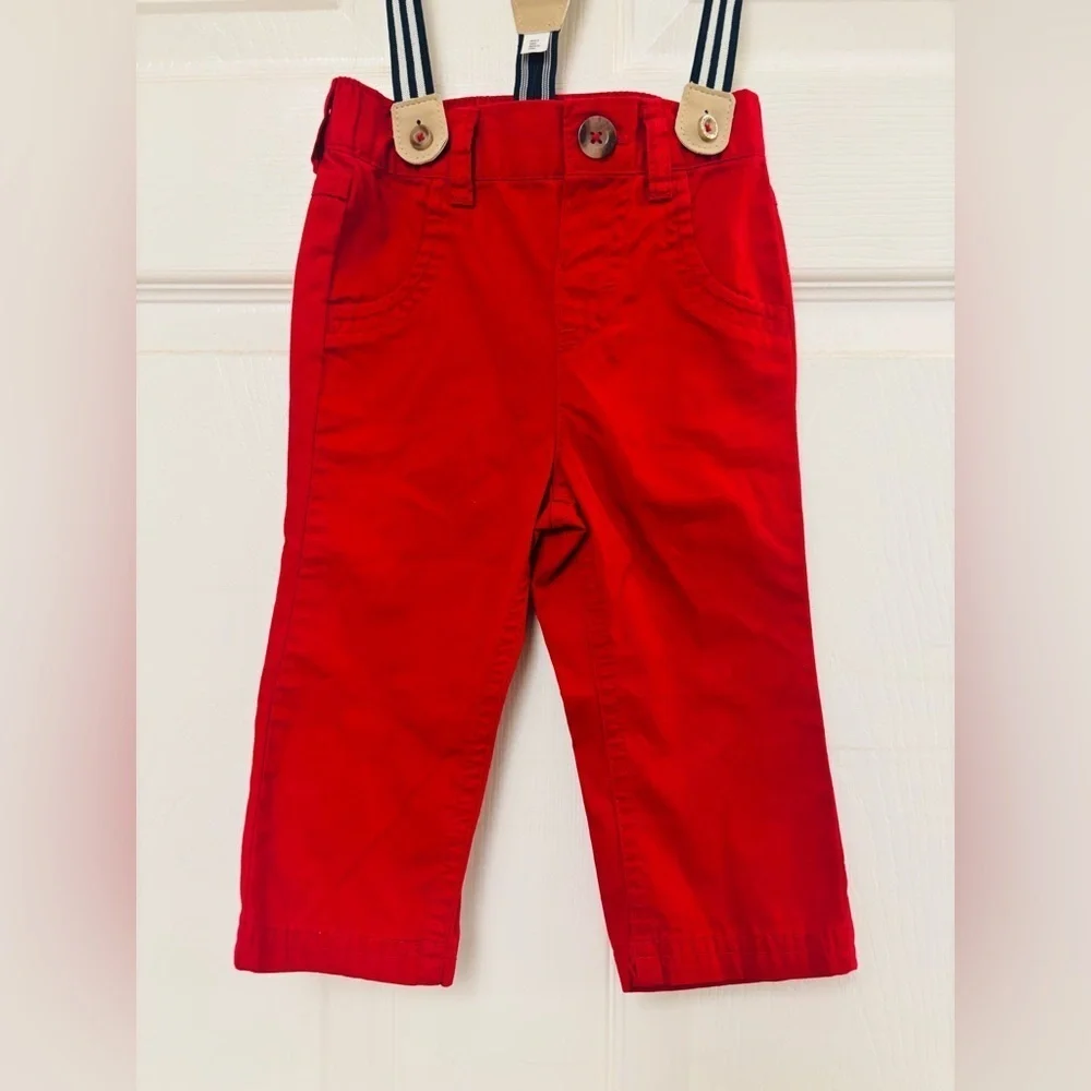 Cat & Jack Red Overalls with Gray Suspenders